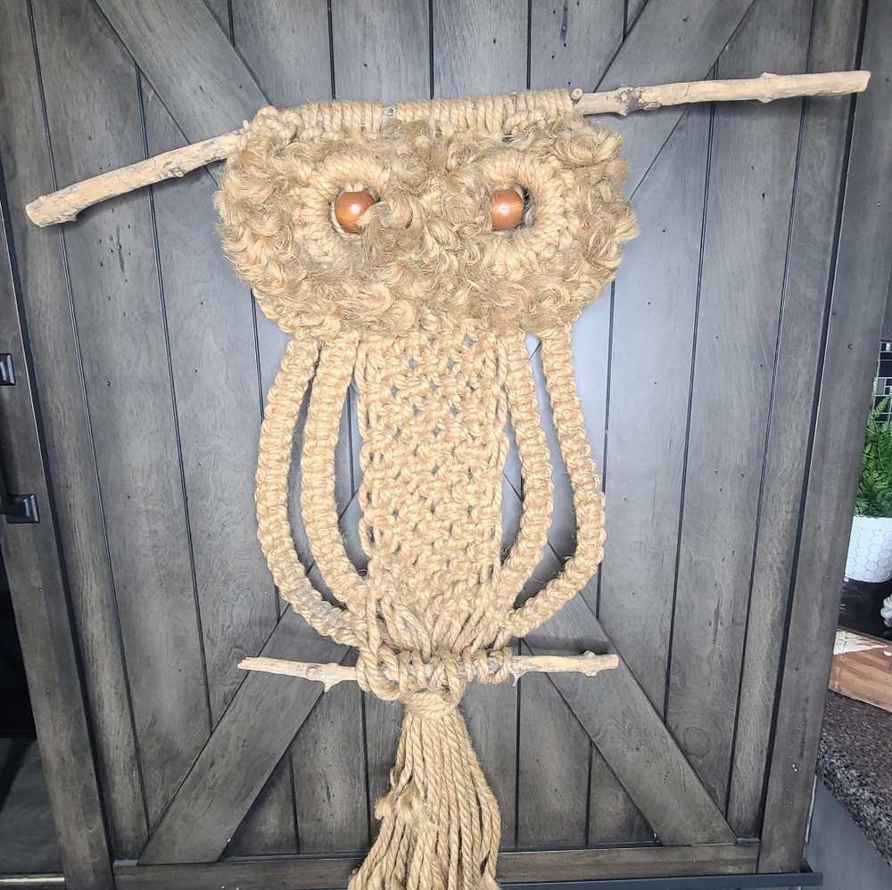 1970's macrame owl wall hanging